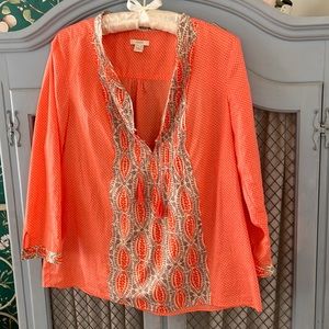 Jcrew top with beautiful coral and gray print